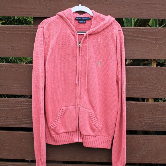 Ralph Lauren Pink Zippered Hooded Sweater - Size L - Picture 1 of 8